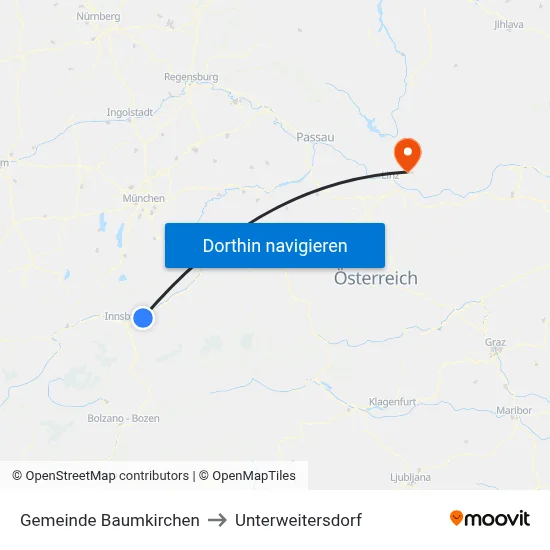 Gemeinde Baumkirchen to Unterweitersdorf map