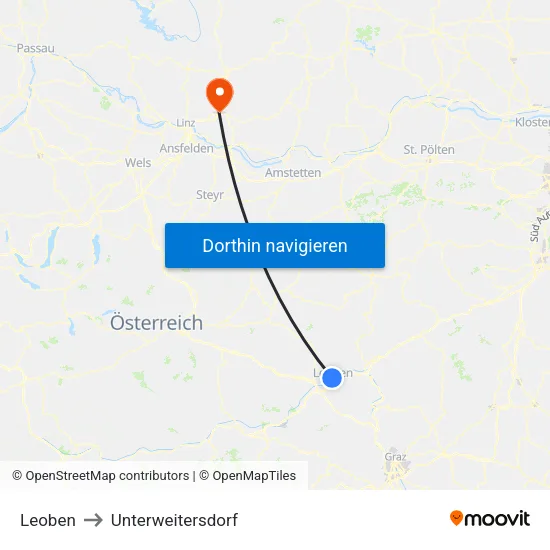 Leoben to Unterweitersdorf map