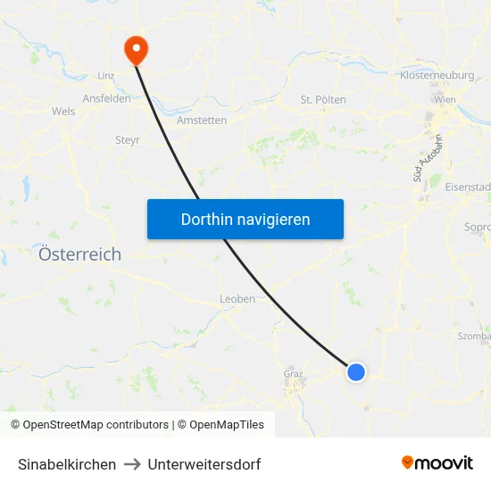 Sinabelkirchen to Unterweitersdorf map