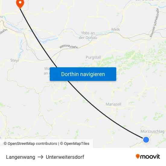 Langenwang to Unterweitersdorf map