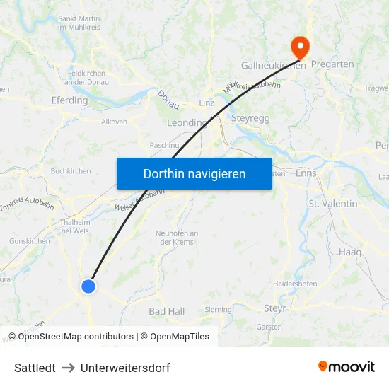 Sattledt to Unterweitersdorf map