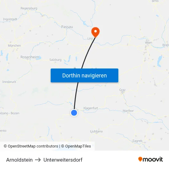 Arnoldstein to Unterweitersdorf map