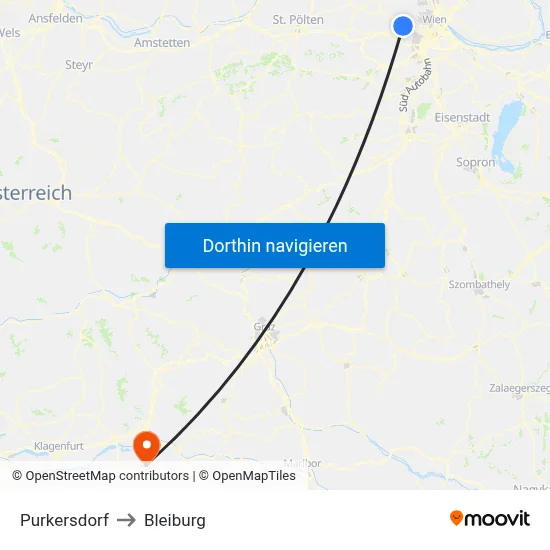 Purkersdorf to Bleiburg map