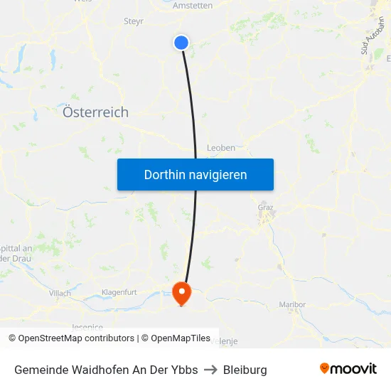 Gemeinde Waidhofen An Der Ybbs to Bleiburg map