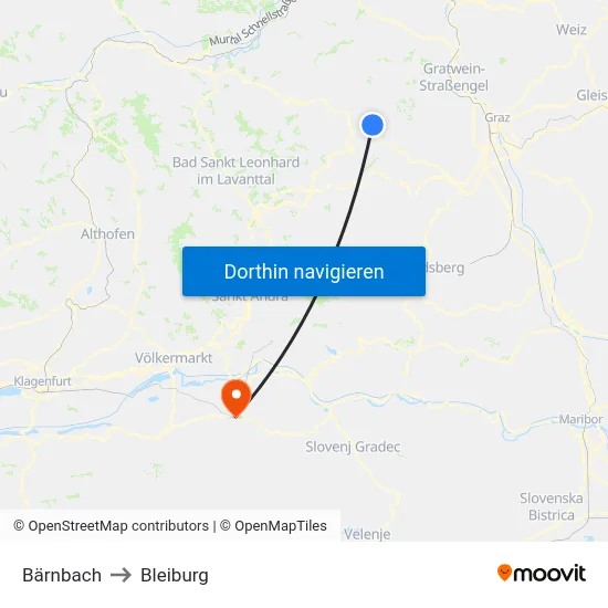 Bärnbach to Bleiburg map