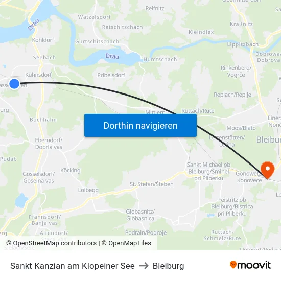 Sankt Kanzian am Klopeiner See to Bleiburg map