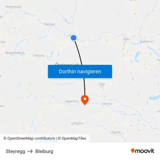 Steyregg to Bleiburg map