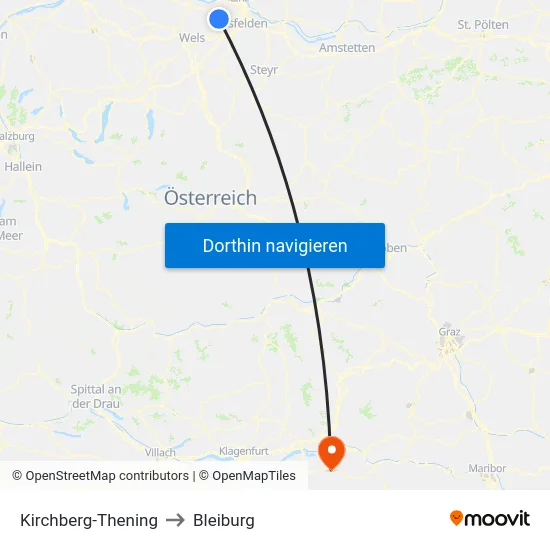 Kirchberg-Thening to Bleiburg map