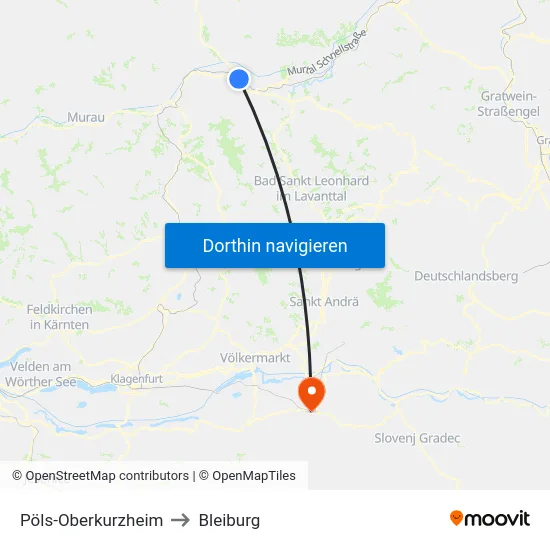 Pöls-Oberkurzheim to Bleiburg map