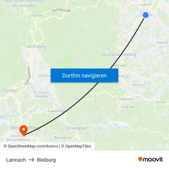 Lannach to Bleiburg map
