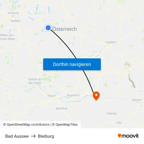 Bad Aussee to Bleiburg map