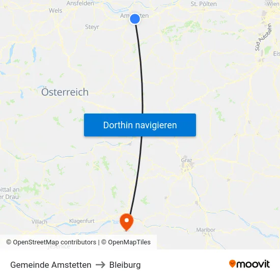 Gemeinde Amstetten to Bleiburg map