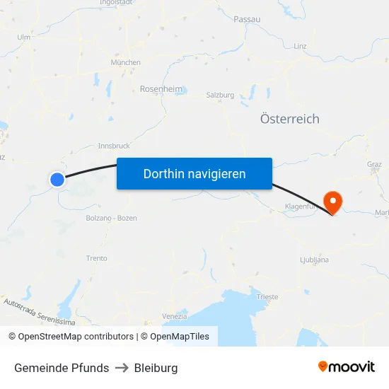 Gemeinde Pfunds to Bleiburg map