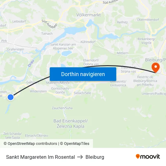Sankt Margareten Im Rosental to Bleiburg map