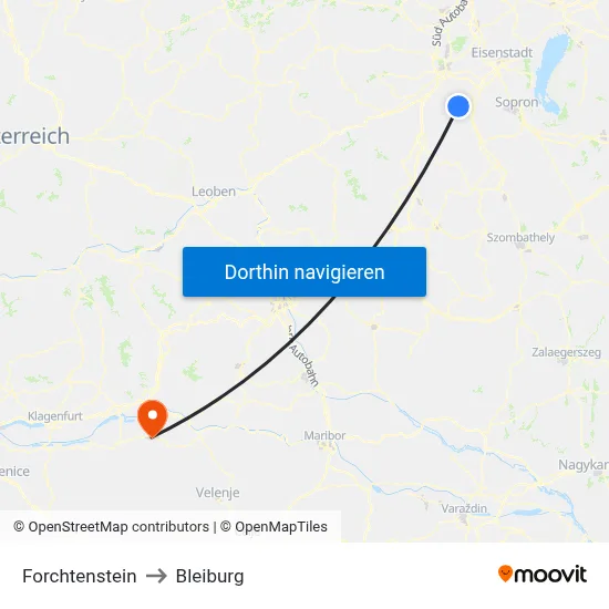 Forchtenstein to Bleiburg map
