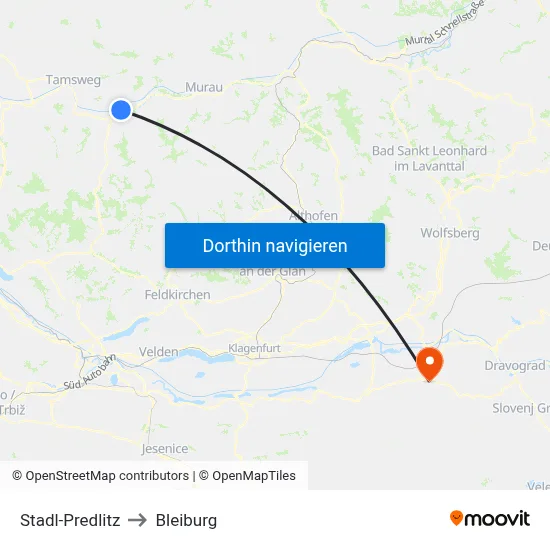 Stadl-Predlitz to Bleiburg map