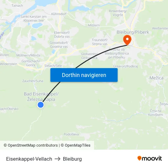 Eisenkappel-Vellach to Bleiburg map