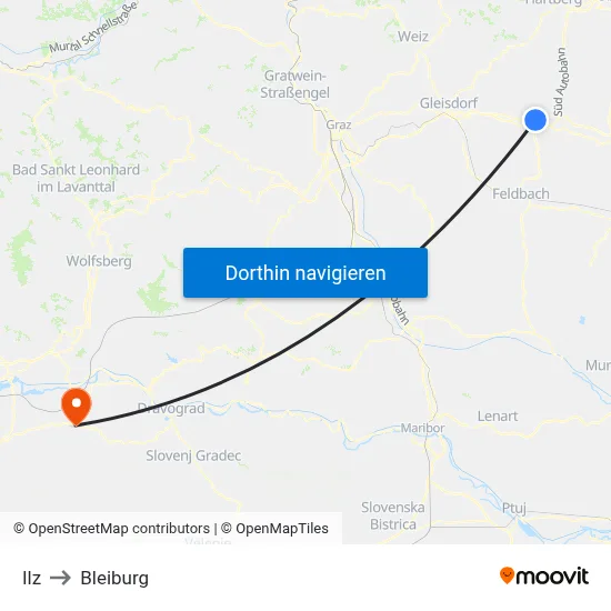Ilz to Bleiburg map