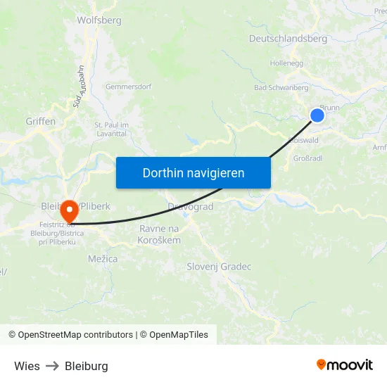 Wies to Bleiburg map