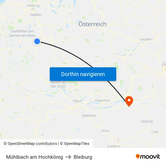 Mühlbach am Hochkönig to Bleiburg map