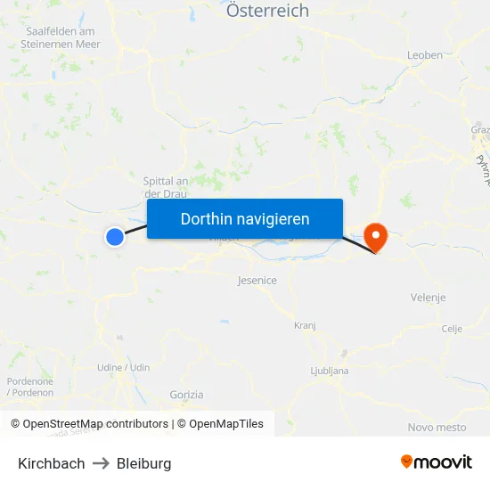 Kirchbach to Bleiburg map