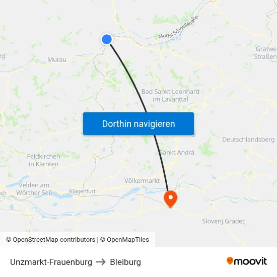Unzmarkt-Frauenburg to Bleiburg map