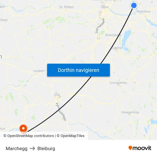 Marchegg to Bleiburg map
