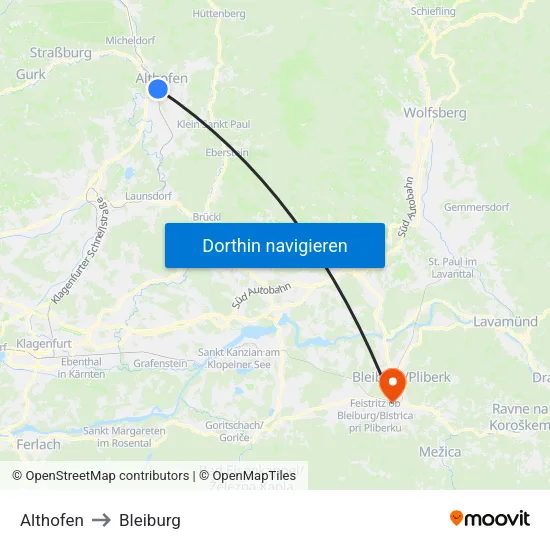 Althofen to Bleiburg map