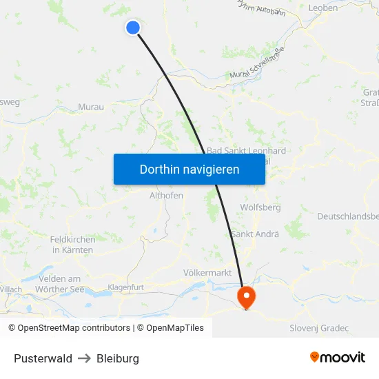 Pusterwald to Bleiburg map