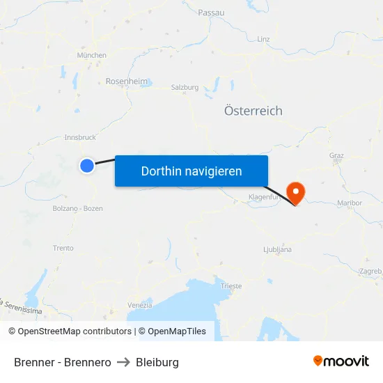 Brenner - Brennero to Bleiburg map