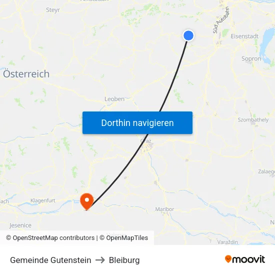 Gemeinde Gutenstein to Bleiburg map