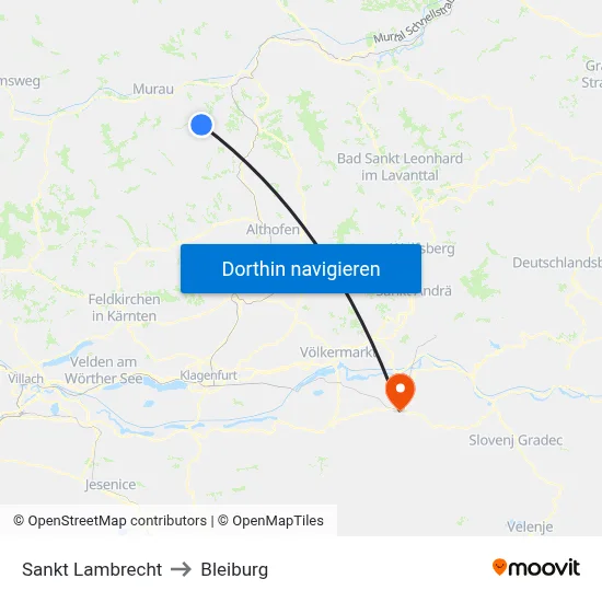 Sankt Lambrecht to Bleiburg map