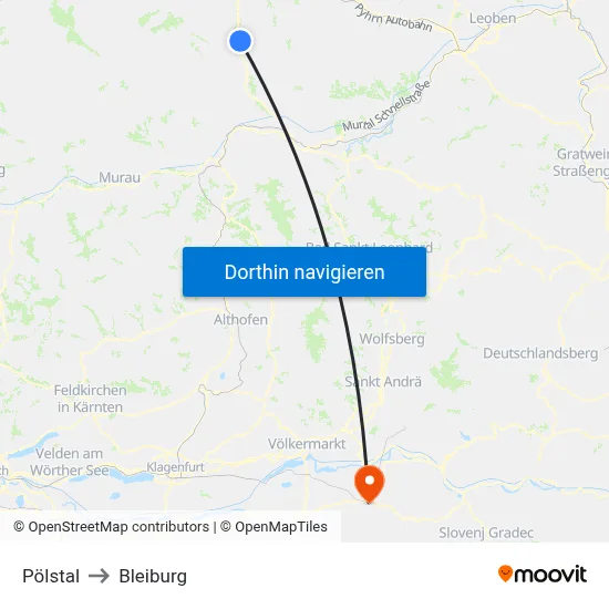 Pölstal to Bleiburg map