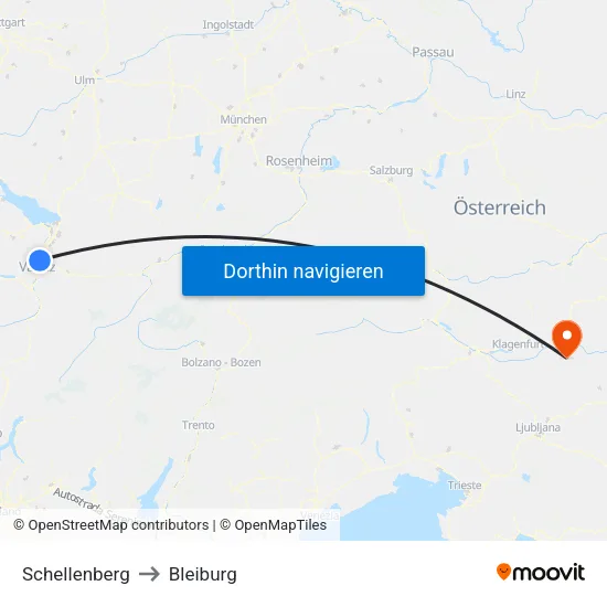 Schellenberg to Bleiburg map