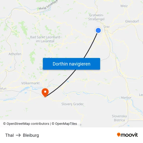 Thal to Bleiburg map