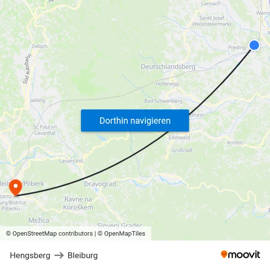 Hengsberg to Bleiburg map