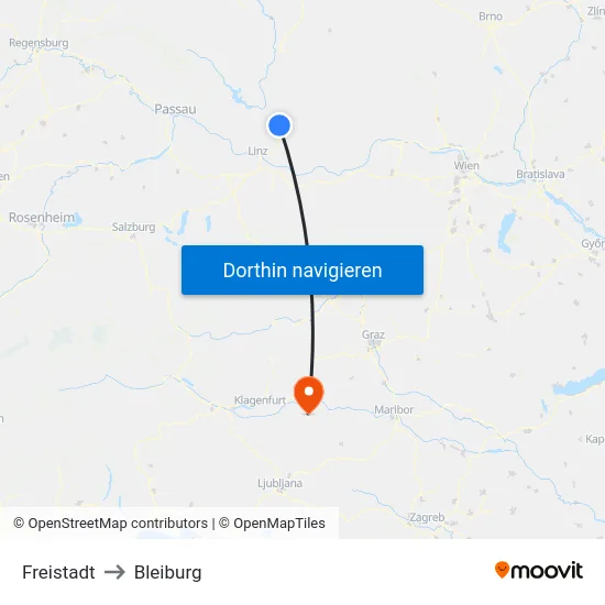 Freistadt to Bleiburg map