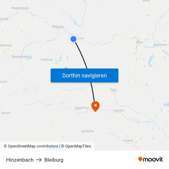 Hinzenbach to Bleiburg map