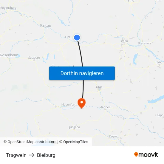 Tragwein to Bleiburg map