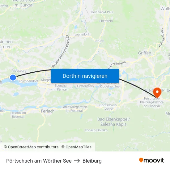 Pörtschach am Wörther See to Bleiburg map