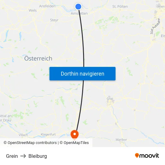 Grein to Bleiburg map