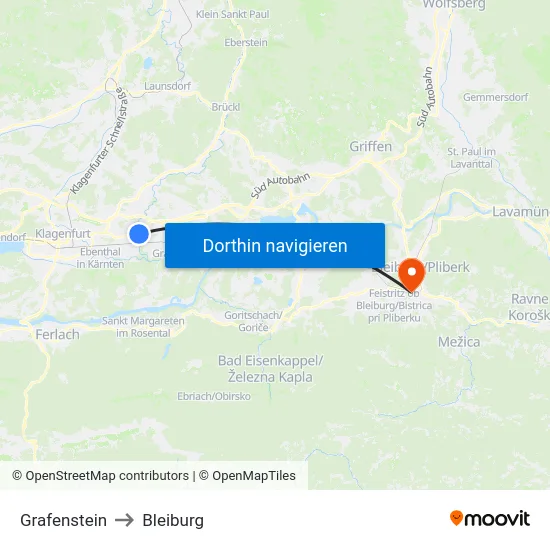 Grafenstein to Bleiburg map