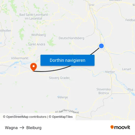 Wagna to Bleiburg map