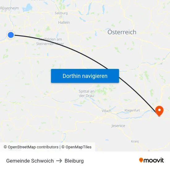 Gemeinde Schwoich to Bleiburg map