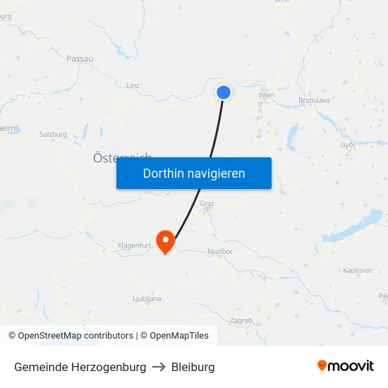 Gemeinde Herzogenburg to Bleiburg map