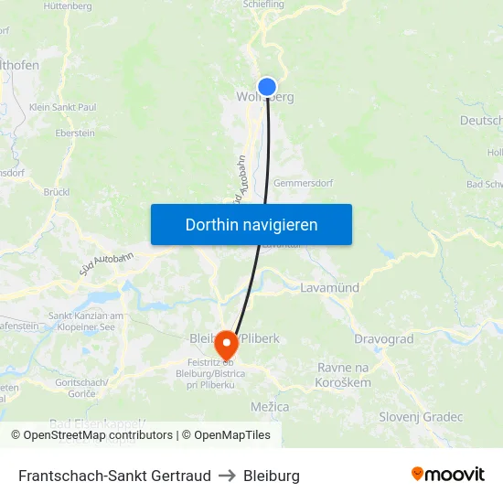 Frantschach-Sankt Gertraud to Bleiburg map