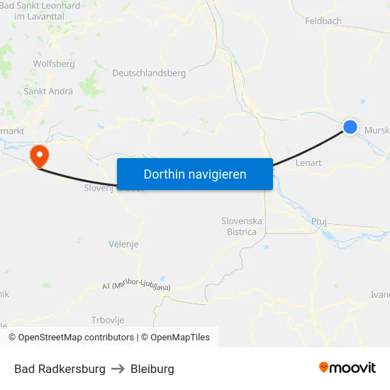 Bad Radkersburg to Bleiburg map
