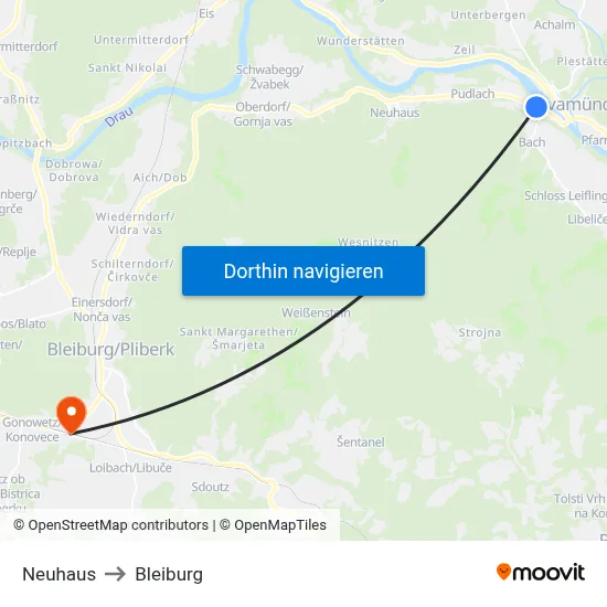Neuhaus to Bleiburg map