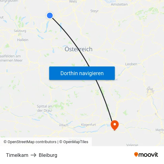 Timelkam to Bleiburg map