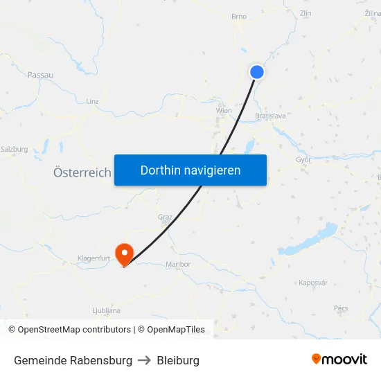 Gemeinde Rabensburg to Bleiburg map